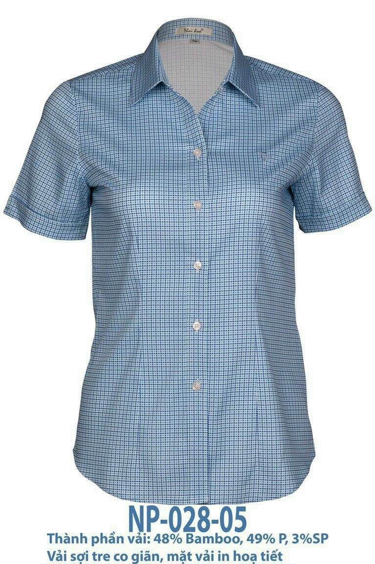 Thái Hoà Chính Hãng mẫu mới 2023 Áo sơ mi hoạ tiết caro xanh NP028