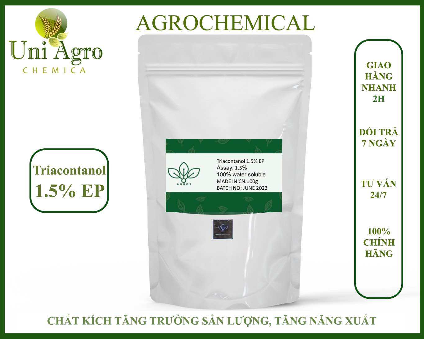 Chất kích tăng trưởng sản lượng tăng năng xuất - Triacontanol 1.5% EP (100g)