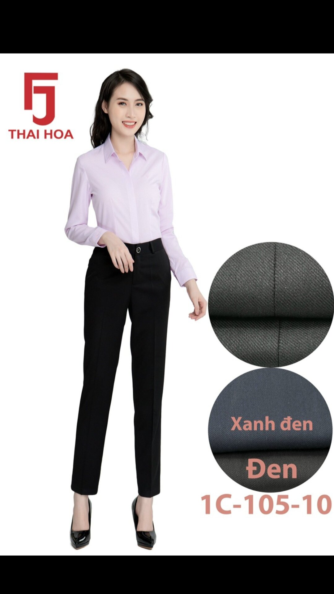 Quần tây Thái Hòa lưng cao co giãn màu đen, xanh đen