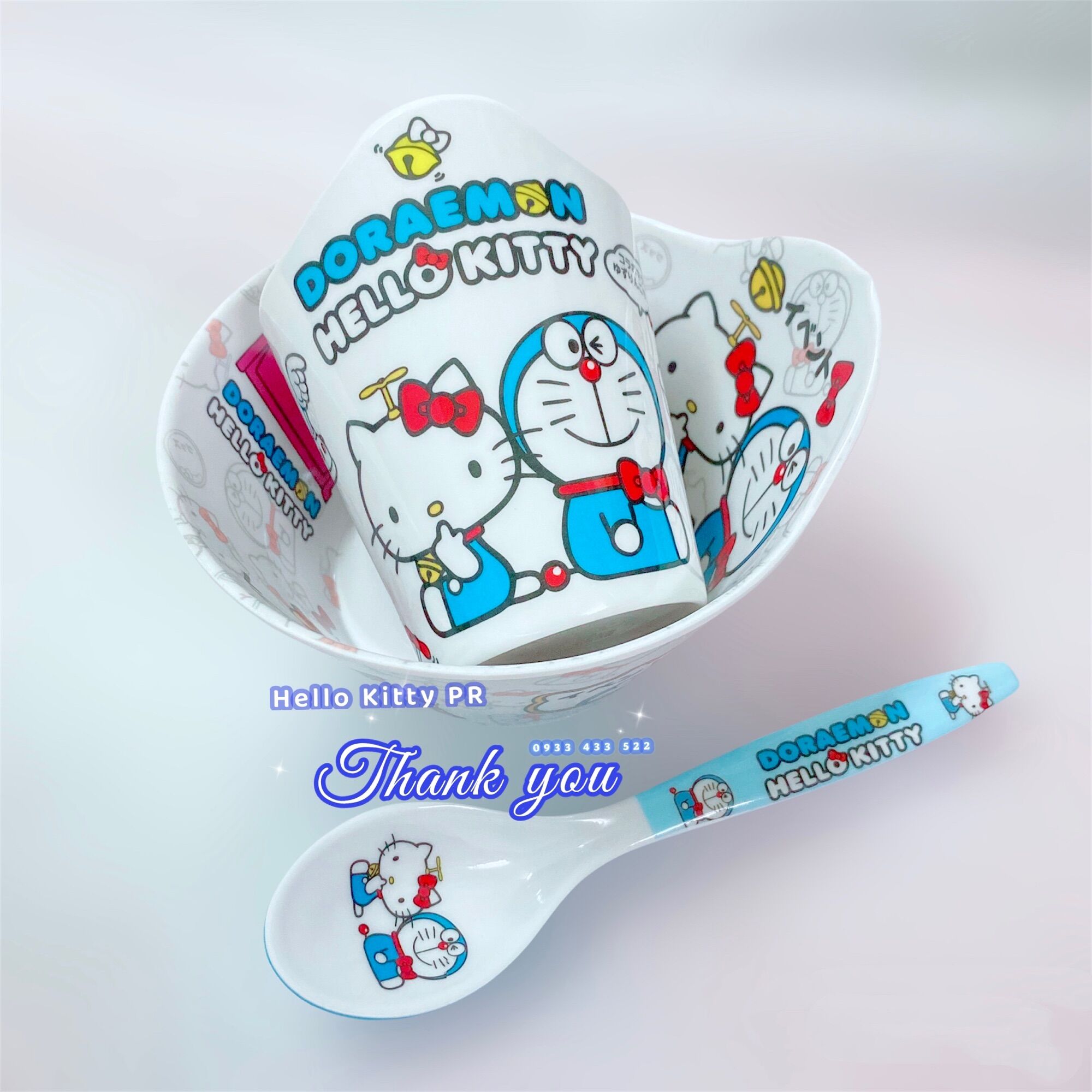 Combo tô muỗng ly Hello Kitty - Doremon Doraemon