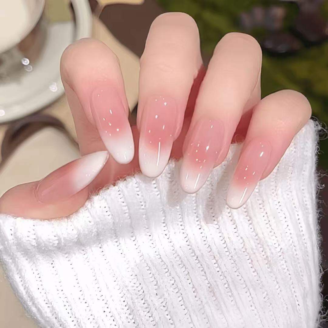 Pure Desire Blush Gradient Handmade Nail Art White Goddess Wearable Nail Tips Soft Color Series Luxu
