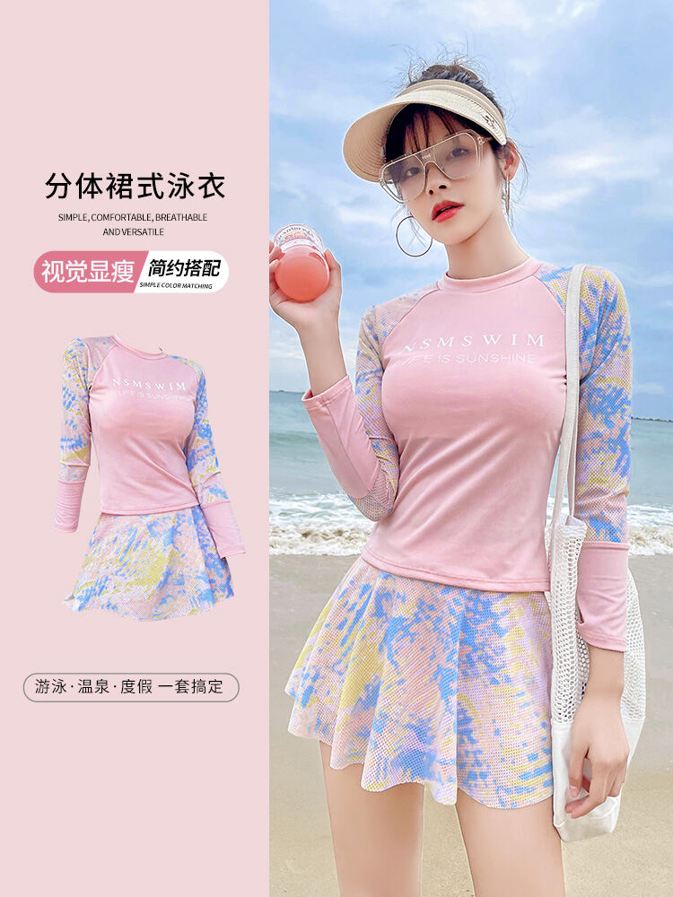 Hai Mảnh Riêng Biệt Đồ Bơi Nữ Thon Gọn Che Bụng Chống Nắng Tay Áo Dài Trang Phục Bơi Lội Suối Nước Phong Cách Thể Thao