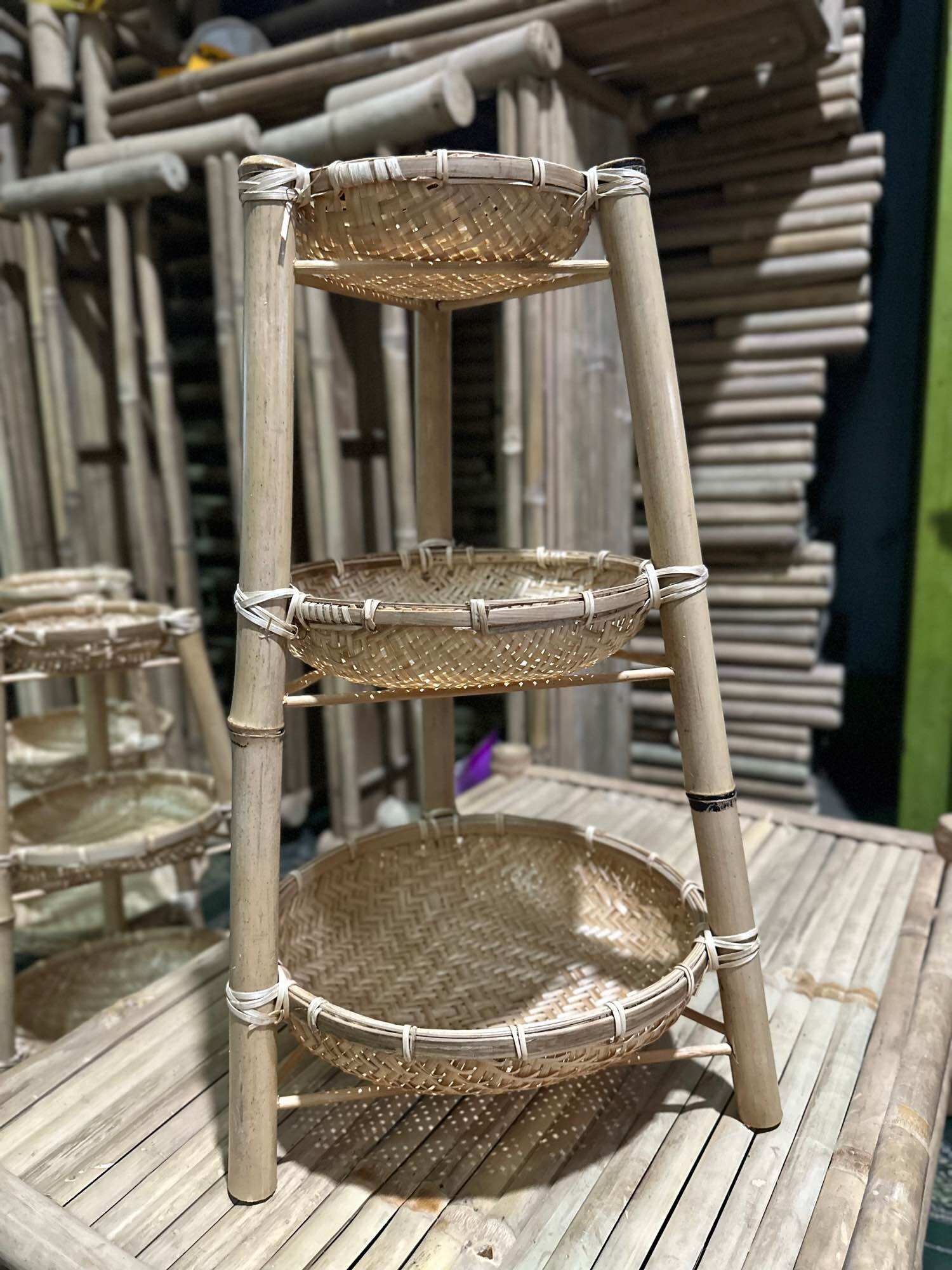 Kệ rổ tre 3 tầng đa năng