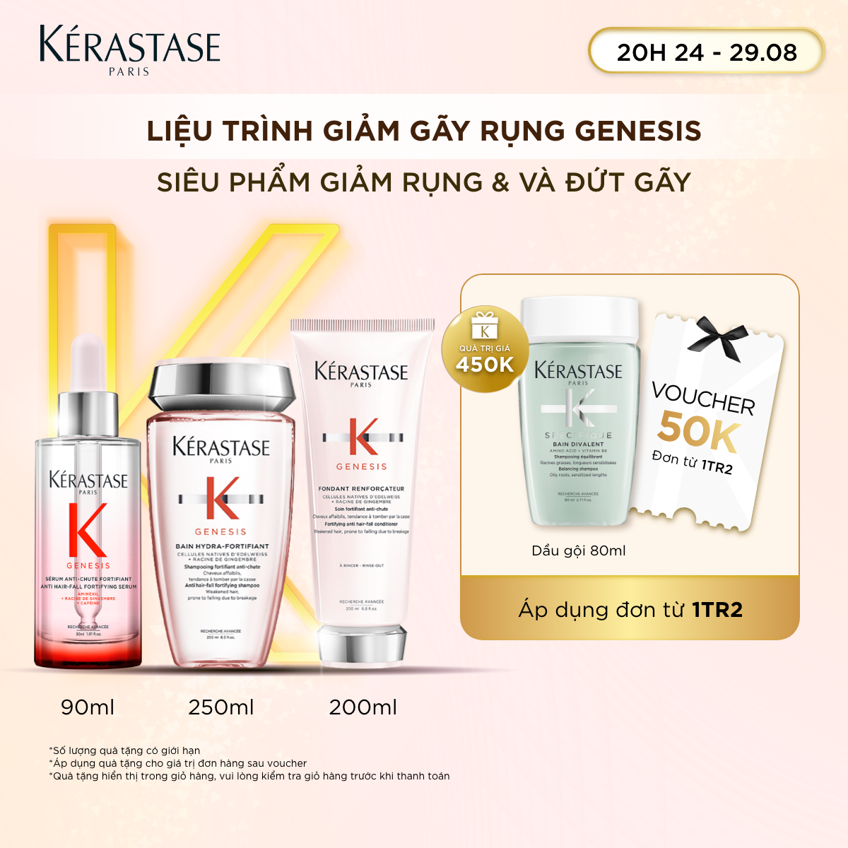 Bộ 3 bước hoàn hảo giúp giản rụng tóc: Dầu gội - Dầu xả - Serum Genesis