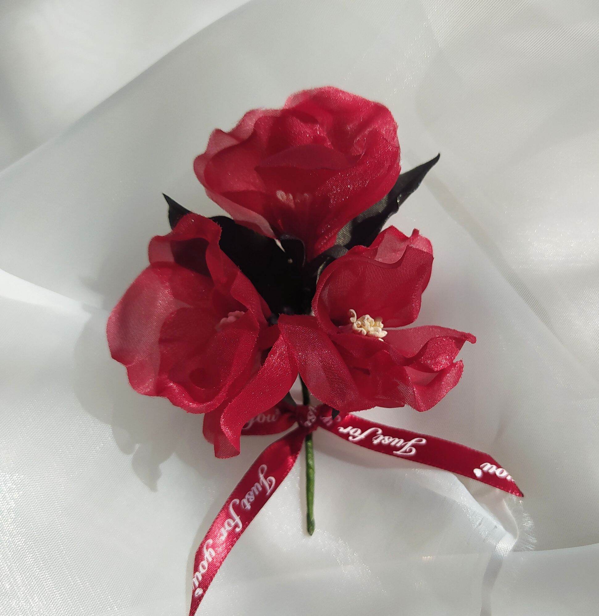 Hoa cài áo handmade màu đỏ, cài áo Canto
