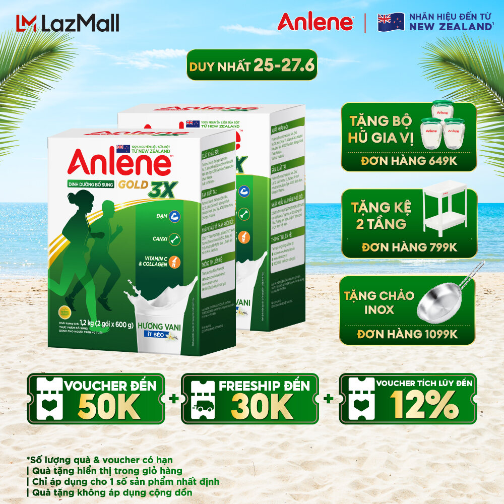 [GIẢM 15% ĐẾN 150K - ĐƠN 649K TẶNG KỆ 2 TẦNG] Combo 2 Hộp sữa bột Anlene Gold 3X Vanilla 1.2kg