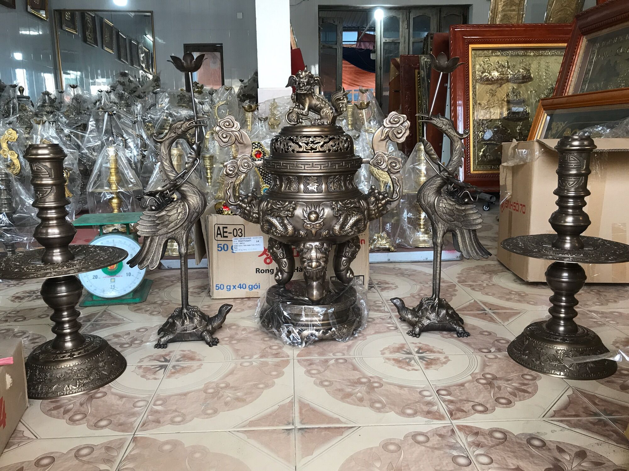 Bộ đỉnh đồng -lư hương đồng cao 55 cm