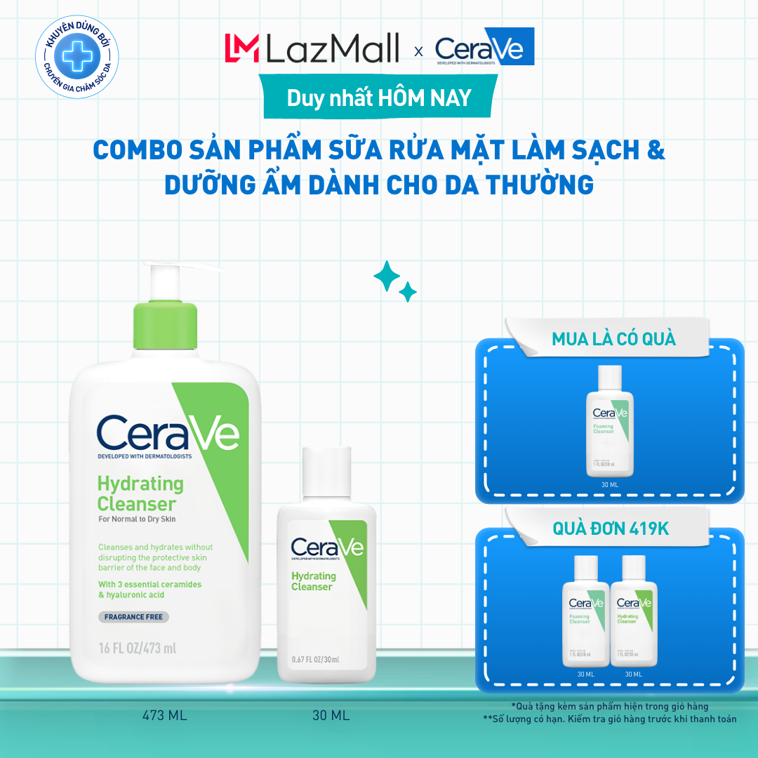 Bộ sản phẩm sữa rửa mặt làm sạch  dưỡng ẩm dành cho da thường Hydrating Cleanser