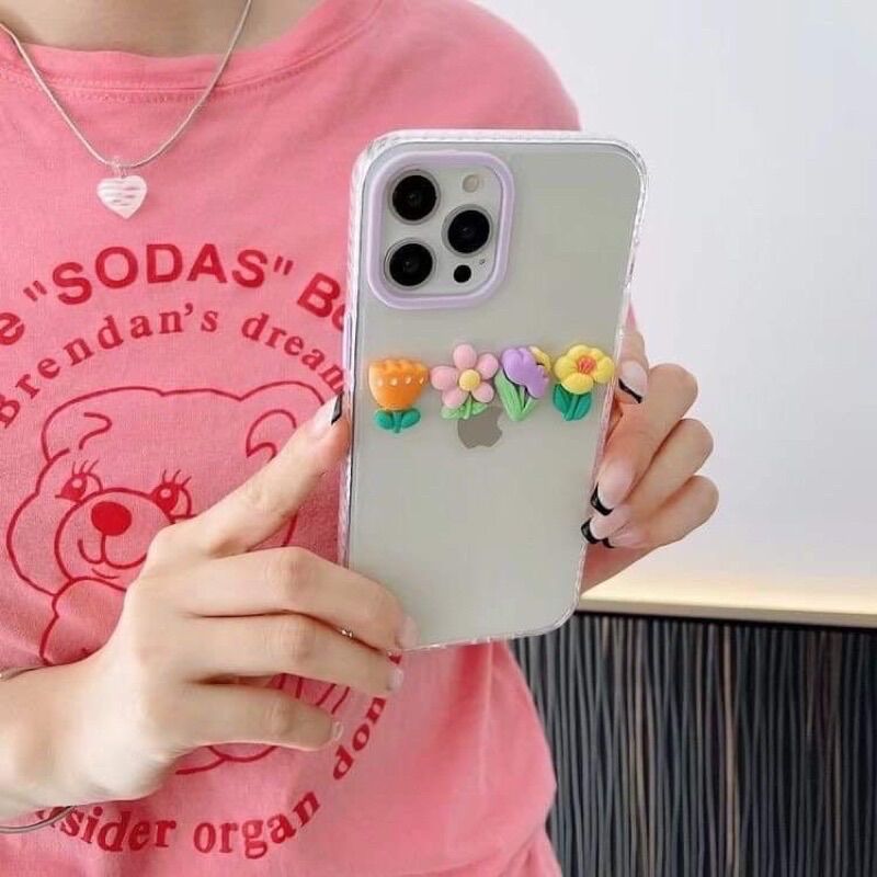 [HCM]Ốp lưng iphone full viền Hoa nhí Tím