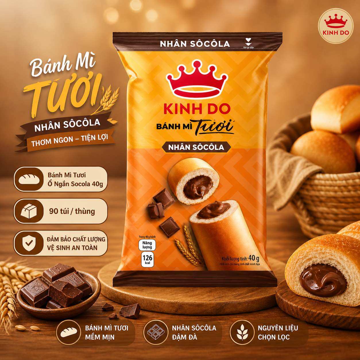 Bánh Mì Kinh Đô Tươi - Ổ Ngắn Socola