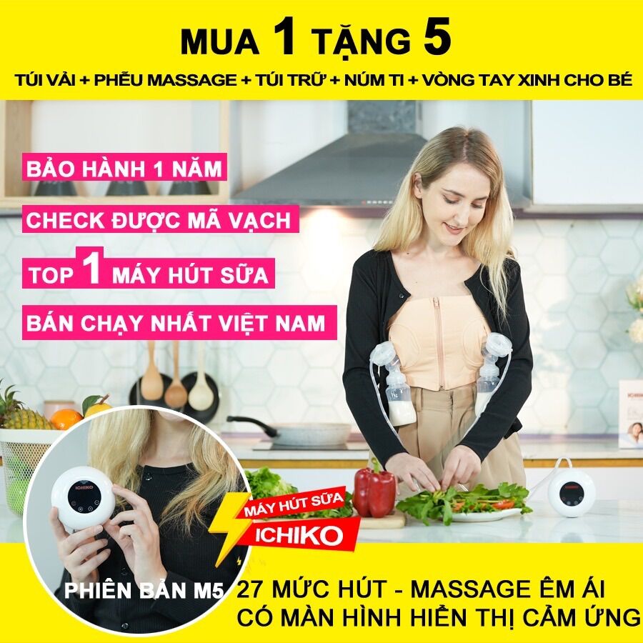 Máy hút sữa điện đôi ichiko m05 có màn hình led - nhật - bh 12 tháng