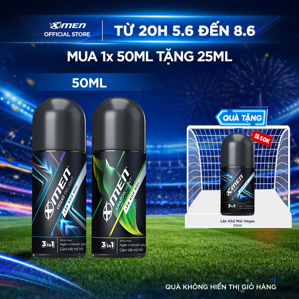 [COMBO MUA 1 TẶNG 1] Lăn khử mùi Xmen Amazon Hunt/Vegas Delight 50ml + Tặng Lăn khử mùi Vegas Delight 25ml