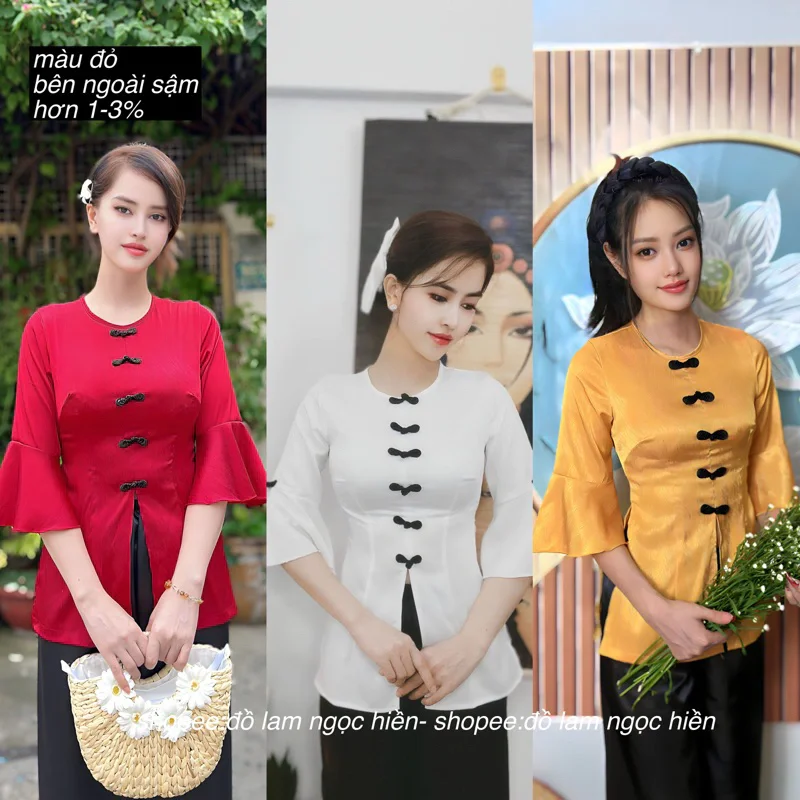 Bộ lam gấm tay loe tiểu thư