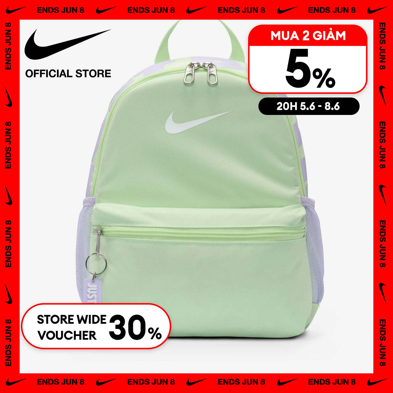   6.6-8.6| VOUCHER 30% & MUA 2 GIẢM 5%  Ba Lô Thể Thao Mini Nike Kids' Brasilia Just Do It Mini Backpack  11L  - Vapor Green 