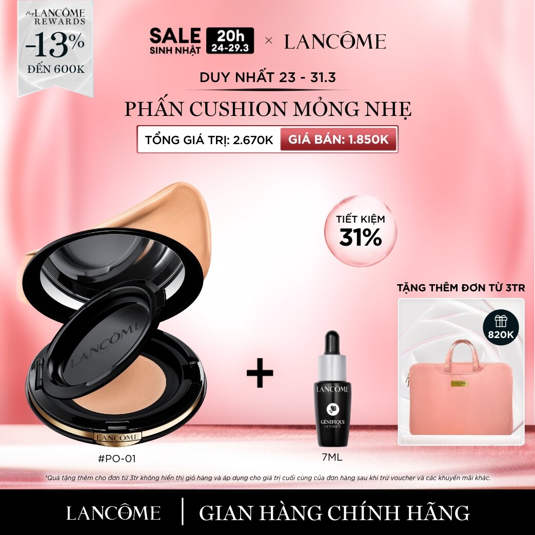   DUY NHẤT 23-31 3 - Voucher 13%  Phấn nước thế hệ mới mỏng nhẹ Lancôme Teint Idole Ultra Wear Cushion SPF40 