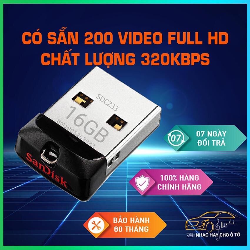 Usb ô tô nhạc hình + nhạc tiếng💖freeship💖usb cho ô tô chính hãng - 16gb cực hot, bảo hành 5 năm