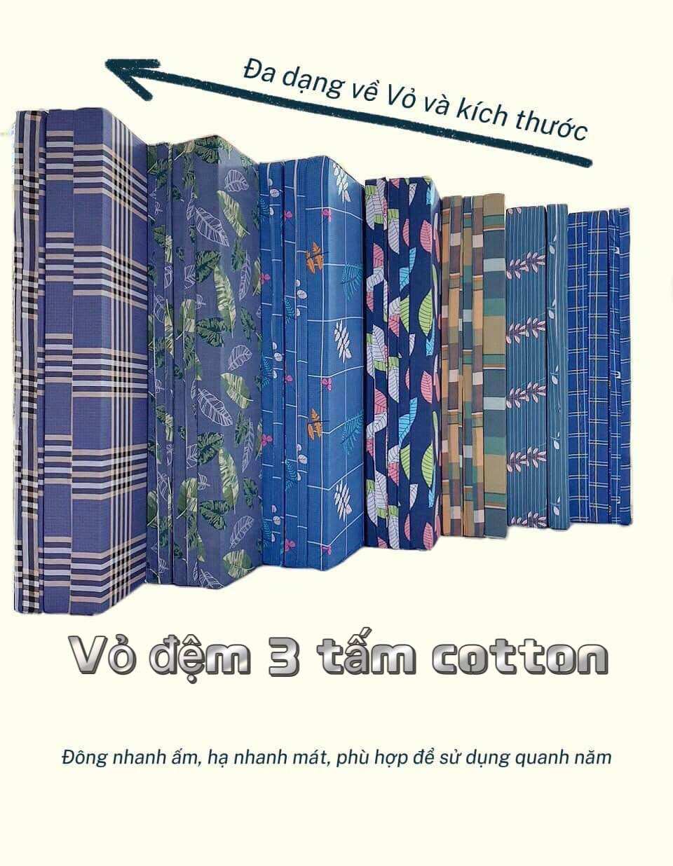 Vỏ bọc đệm 3 tấm vỏ cotton tc đủ size nhiều màu vỏ bọc nệm bảo vệ nệm- vỏ giao màu ngẫu nhiên