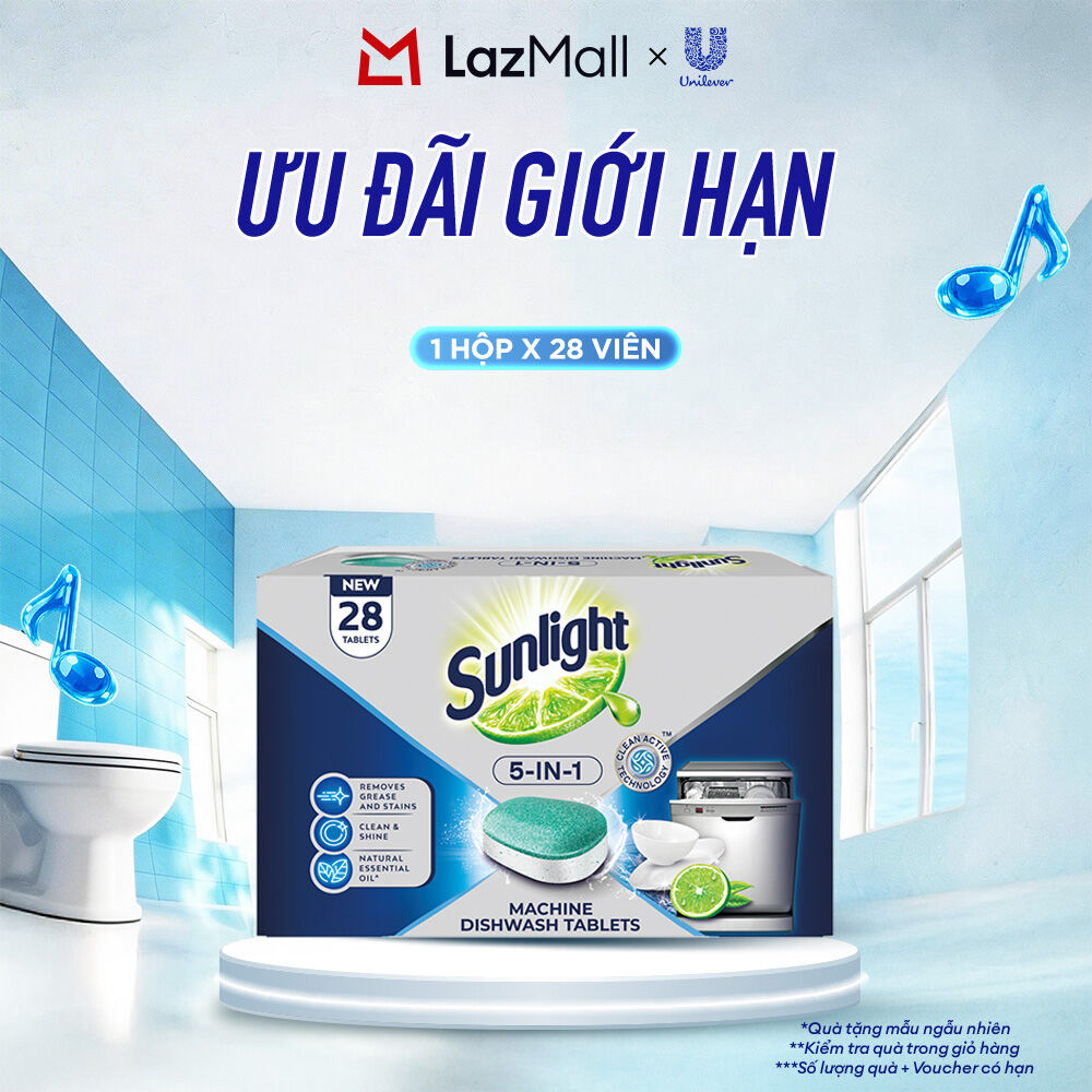 Hộp Viên Rửa Chén Bát SUNLIGHT 5 in 1 Cho Máy Rửa Chén Bát (28V/hộp) (bao bì tùy lô nhập hàng)