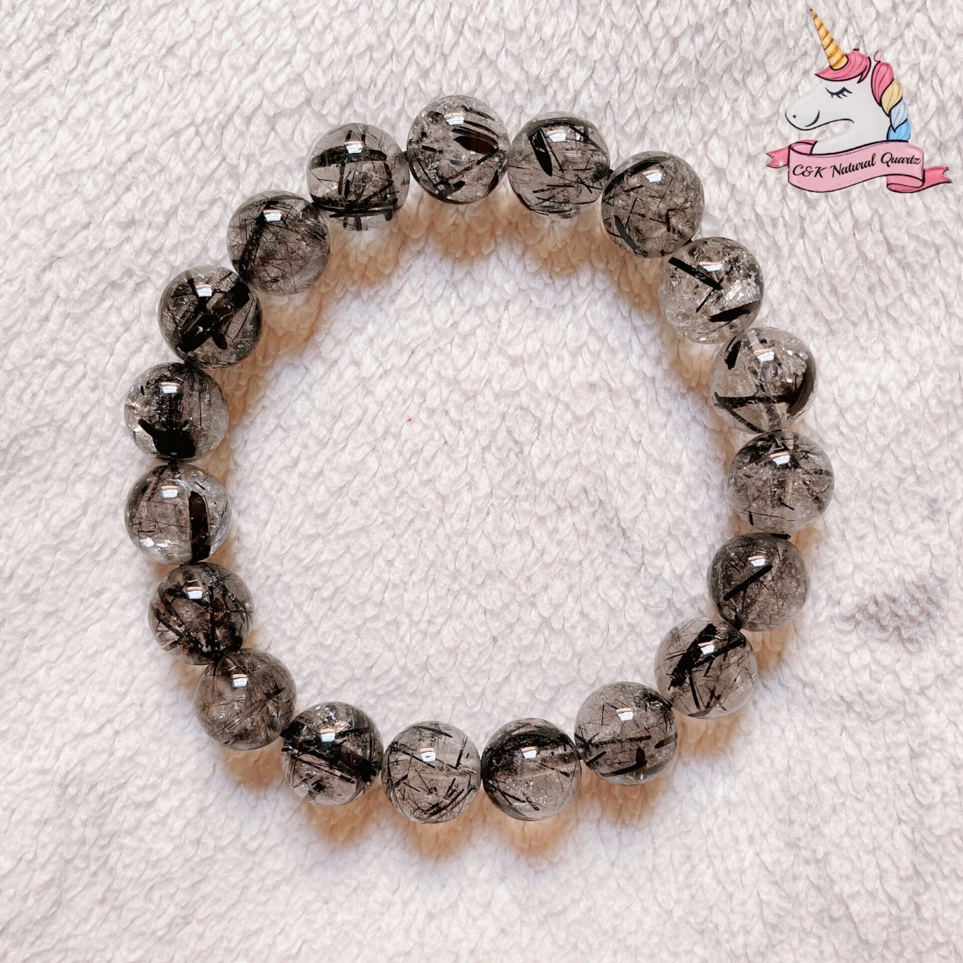 Thạch Anh Tóc Đen/ Black Rutilated Quartz/ 7-9mm/ Thạch anh thiên nhiên 100%/ Vòng đá phong thủy