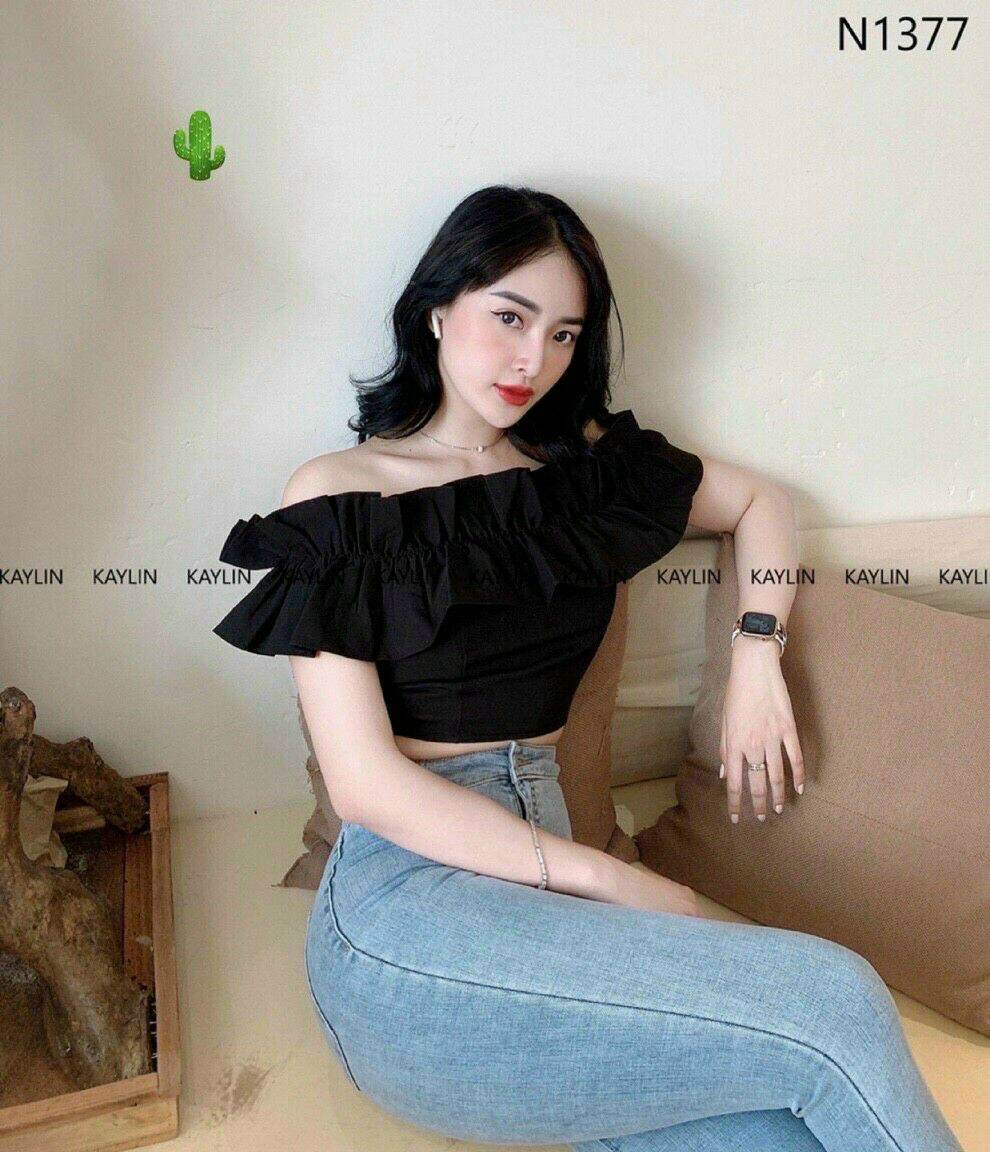 Áo bẹt vai croptop chanh xả