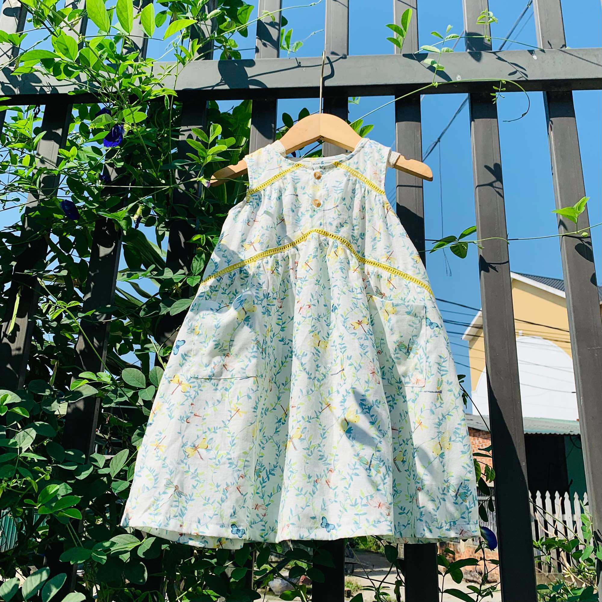 Váy đầm cho bé gái sát nách ren nối tầng, chất thô cotton thoáng mát