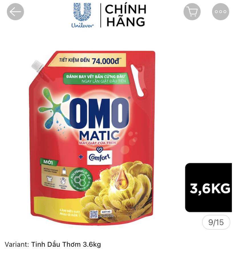Nước giặt OMO CỬA TRÊN 3,4L