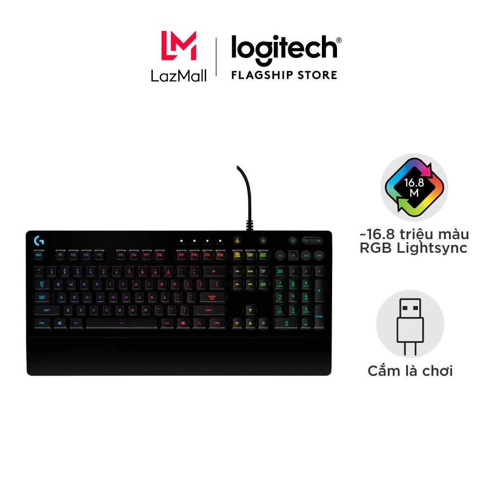 Bàn phím game có dây Logitech G213 Prodigy - RGB Lightsync, phím Media chuyên biệt, chống tràn bền b