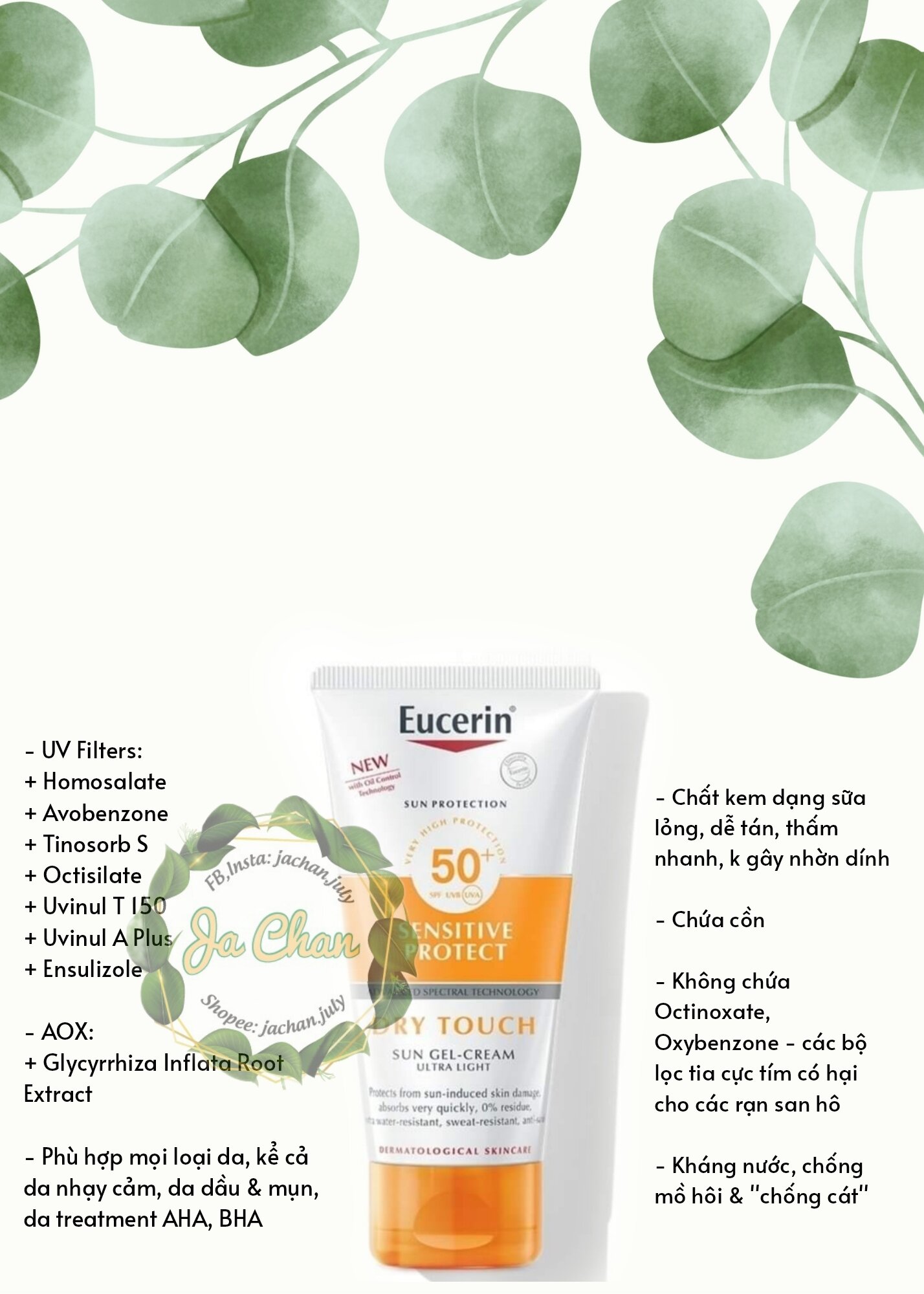 Kem chống nắng Eucerin Sensitive 200ml