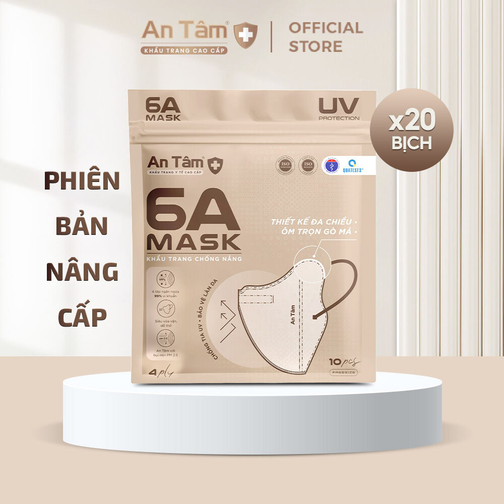 [PHIÊN BẢN NÂNG CẤP] Set 200 cái Khẩu trang y tế kháng khuẩn 6A chính hãng An Tâm chống nắng toàn diện, bảo vệ làn da