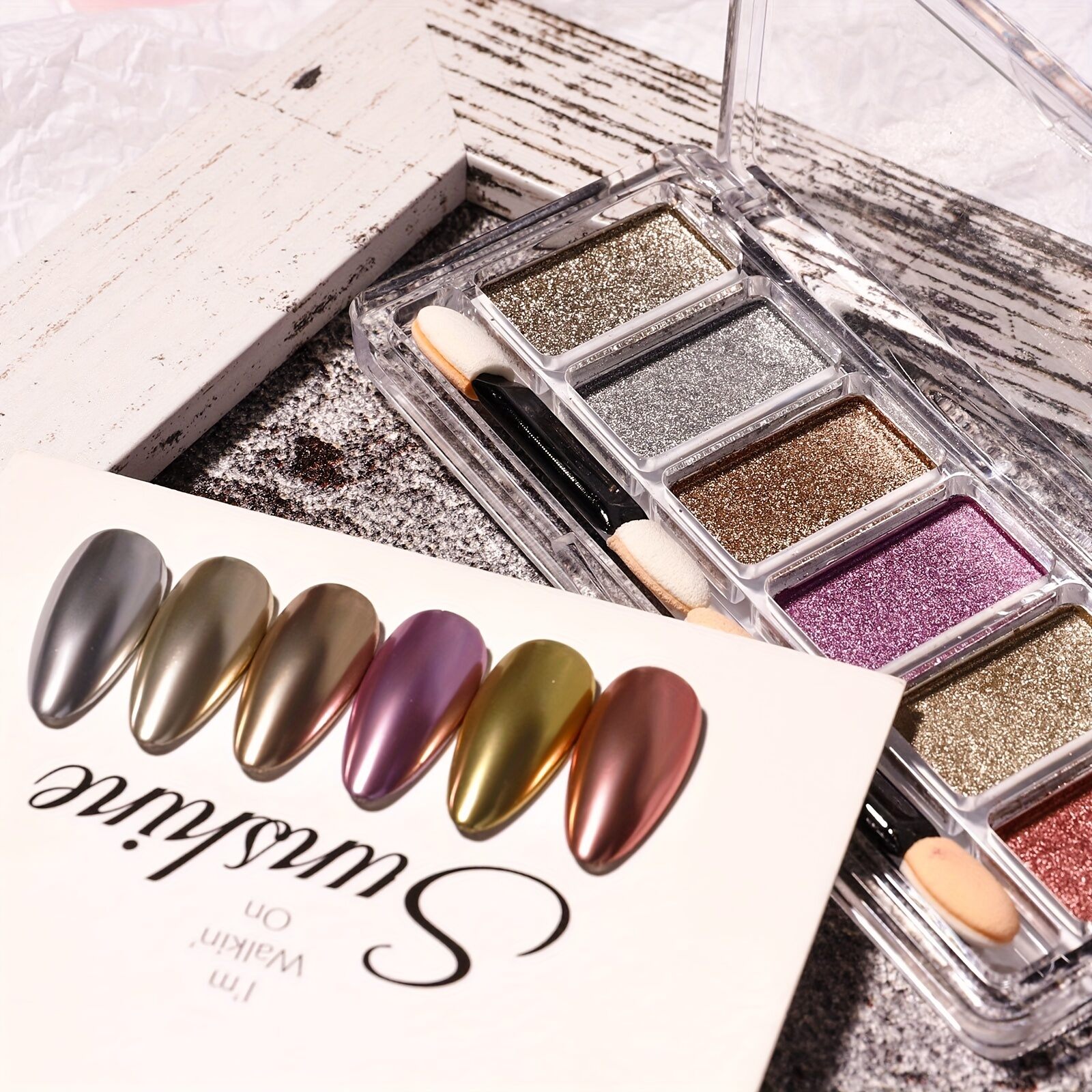 6 màu sắc Chrome móng tay bột, móng tay nghệ thuật bột móng tay long lanh hiệu ứng gương Nail bột kim loại bột cho Diy Nail Art trang trí