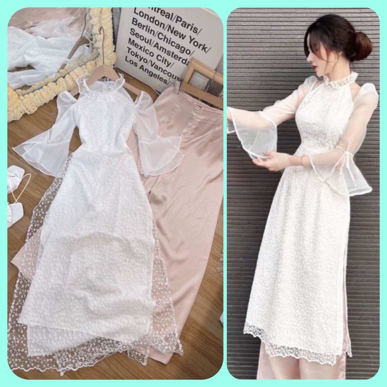 (SHOP BIGSIZE NỮ 50KG ĐẾN 90KG) set áo dài cách tân tay loe tà 2 lớp