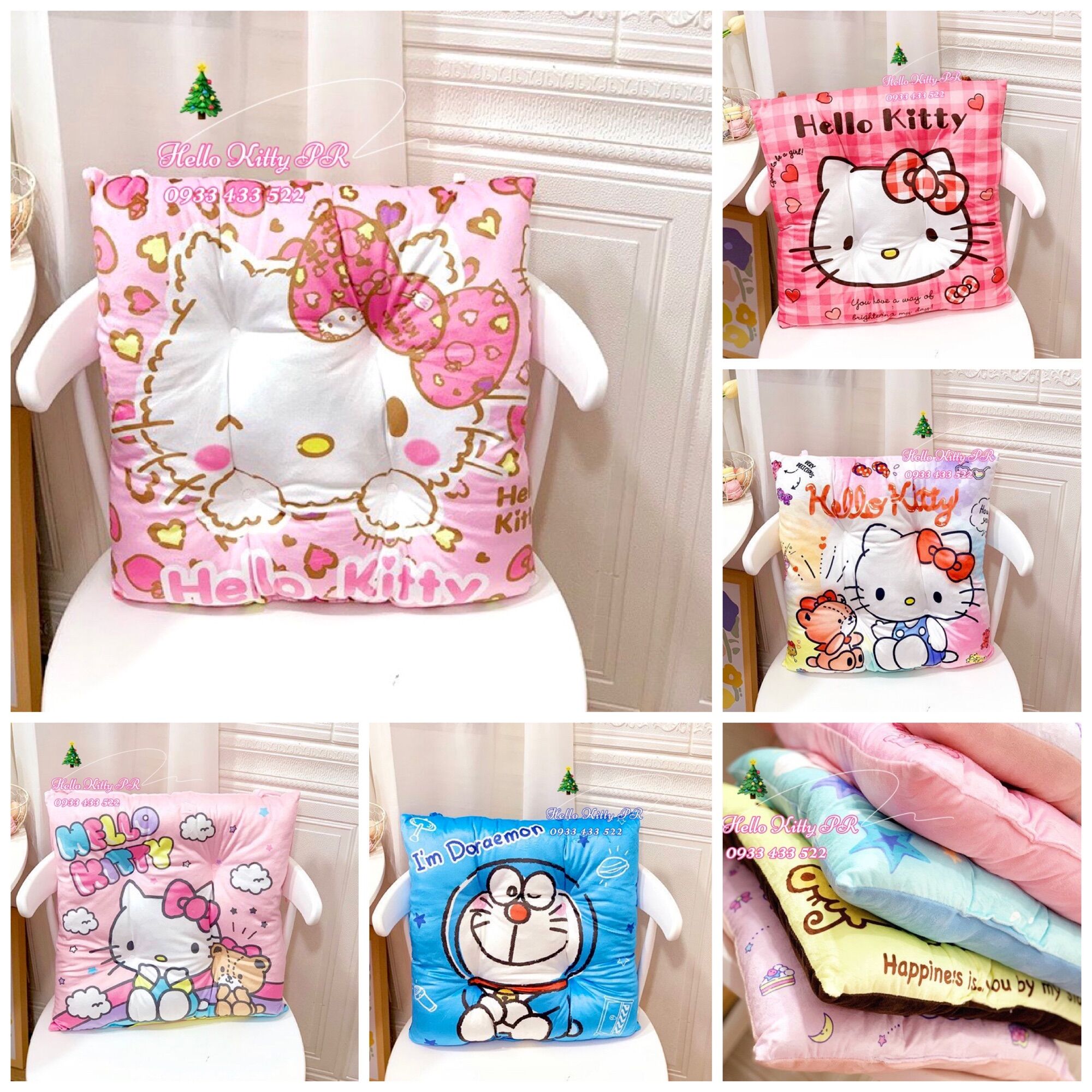 Gối tựa lưng, nệm lót ghế Hello Kitty - Doremon Doraemon