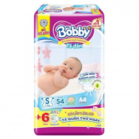 Tã dán bobby  S54 (TẶNG 6 miếng  tả quần  size m)