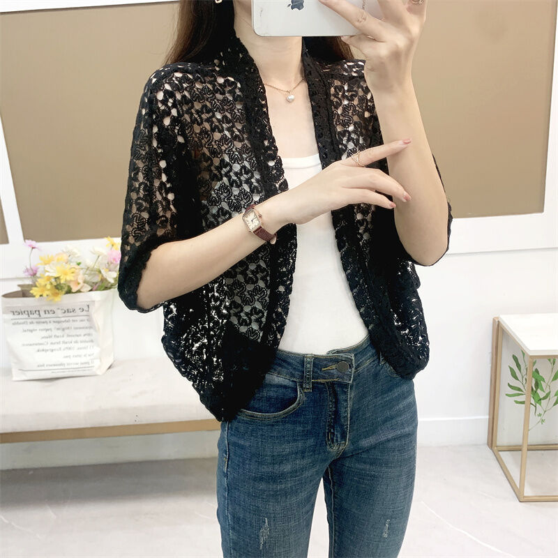 Áo Chống Nắng G23d Áo Choàng Áo Điều Hòa Cánh Dơi Áo Cardigan Dệt Kim Có Lỗ Ren Phối Bên Ngoài Kiểu Mỏng Thon Gọn Năm Tấc