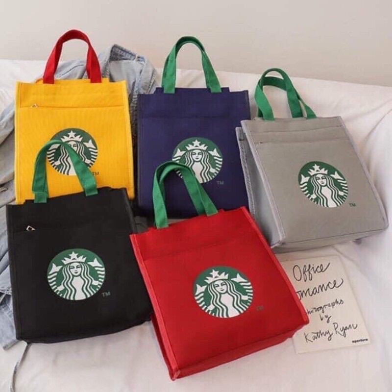 Túi vải Starbucks_Túi vải canvas_Túi đựng hộp cơm_Túi tole xách tay