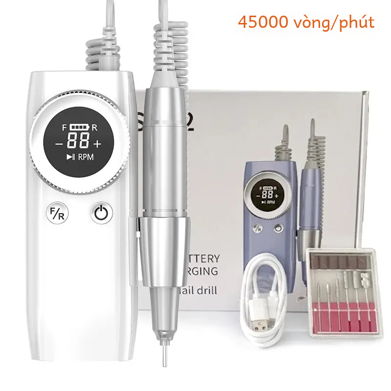 45000 vòng/phút sạc điện máy khoan làm móng tay di động acrylic dũa móng tay cắt có màn hình hiển thị lcd lưỡi dao bằng thép không gỉ