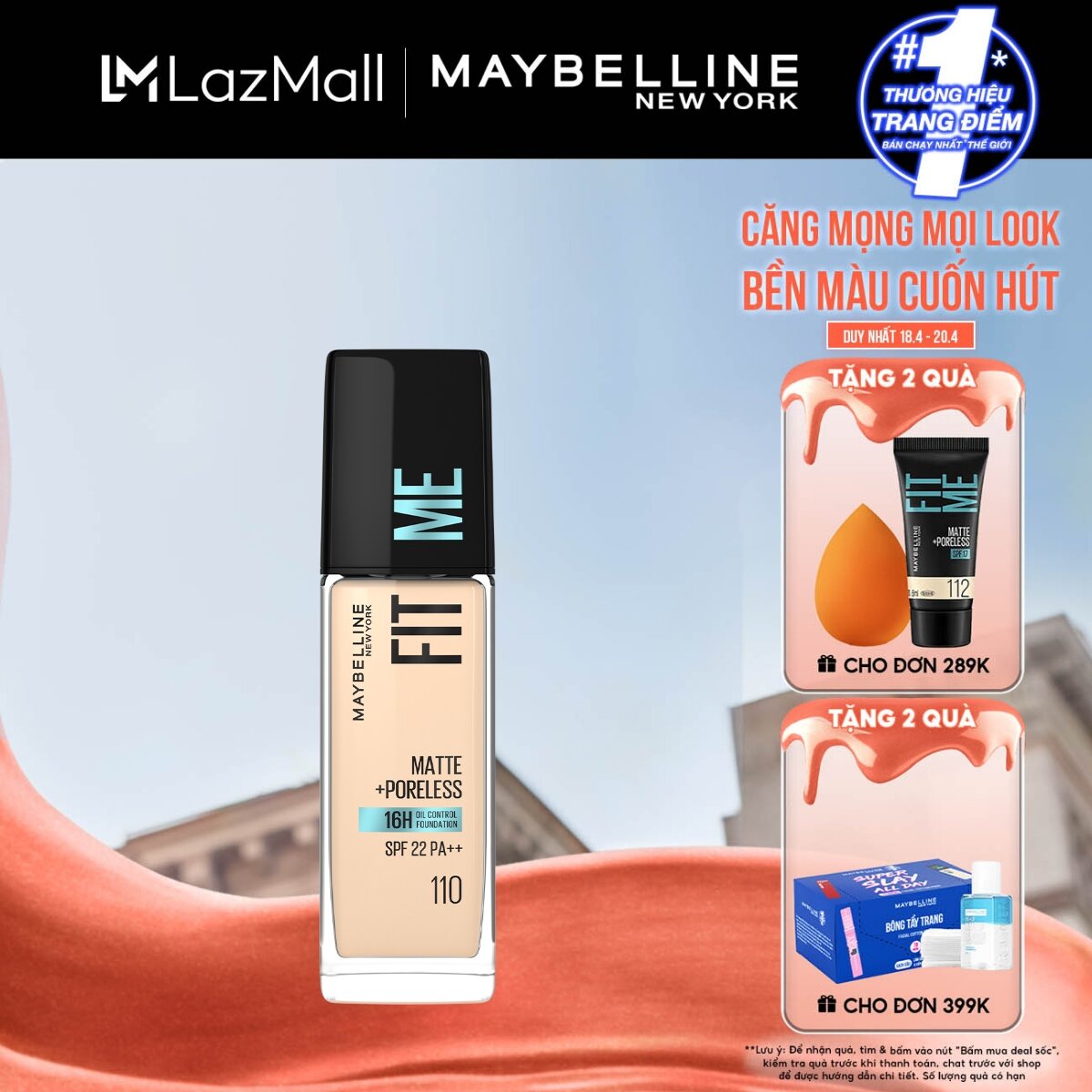 Kem Nền Mịn Nhẹ Kiềm Dầu Chống Nắng Fit Me Maybelline New York Matte Poreless Foundation SPF 22 30ml