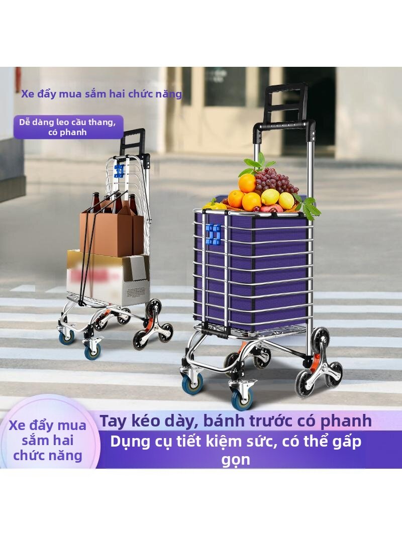 Aluminum Alloy Carbon Steel Folding Shopping Cart Elderly Style Hand Pulling Outdoor Vegetable Buying Small Pulling Car Giá 754,000 Đồng*Miễn phí vận chuyển