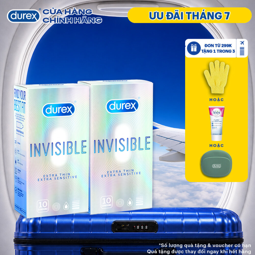 Bộ 2 hộp bao cao su Durex Invisible siêu mỏng, size 52mm, 10 bao/hộp
