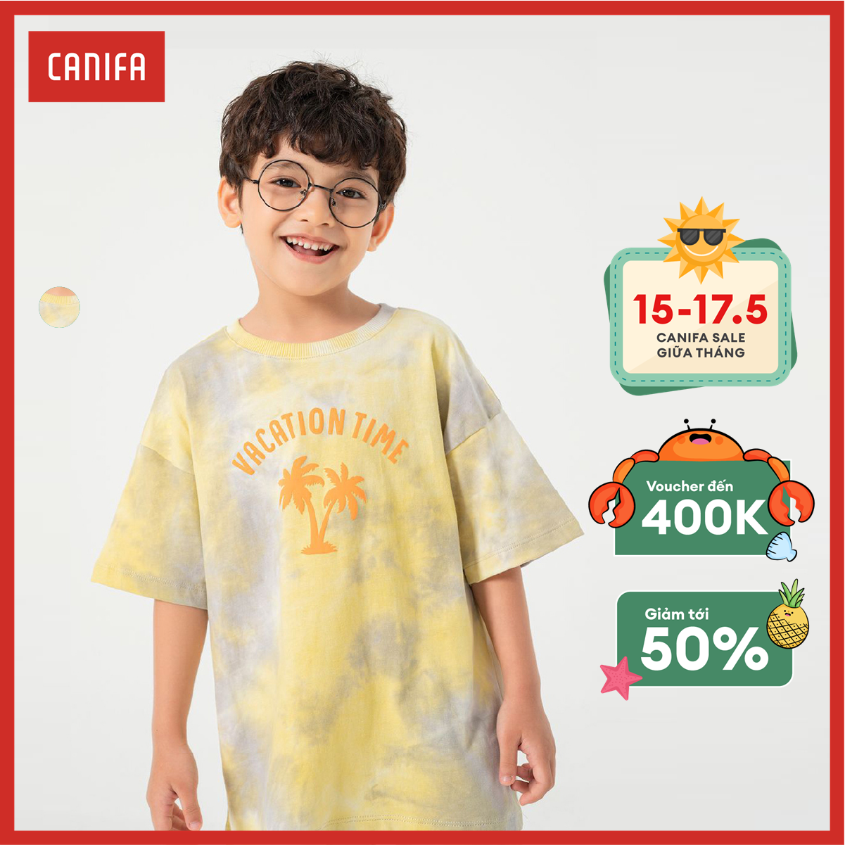 Áo phông bé trai canifa chất liệu cotton usa in hình 2ts22c017