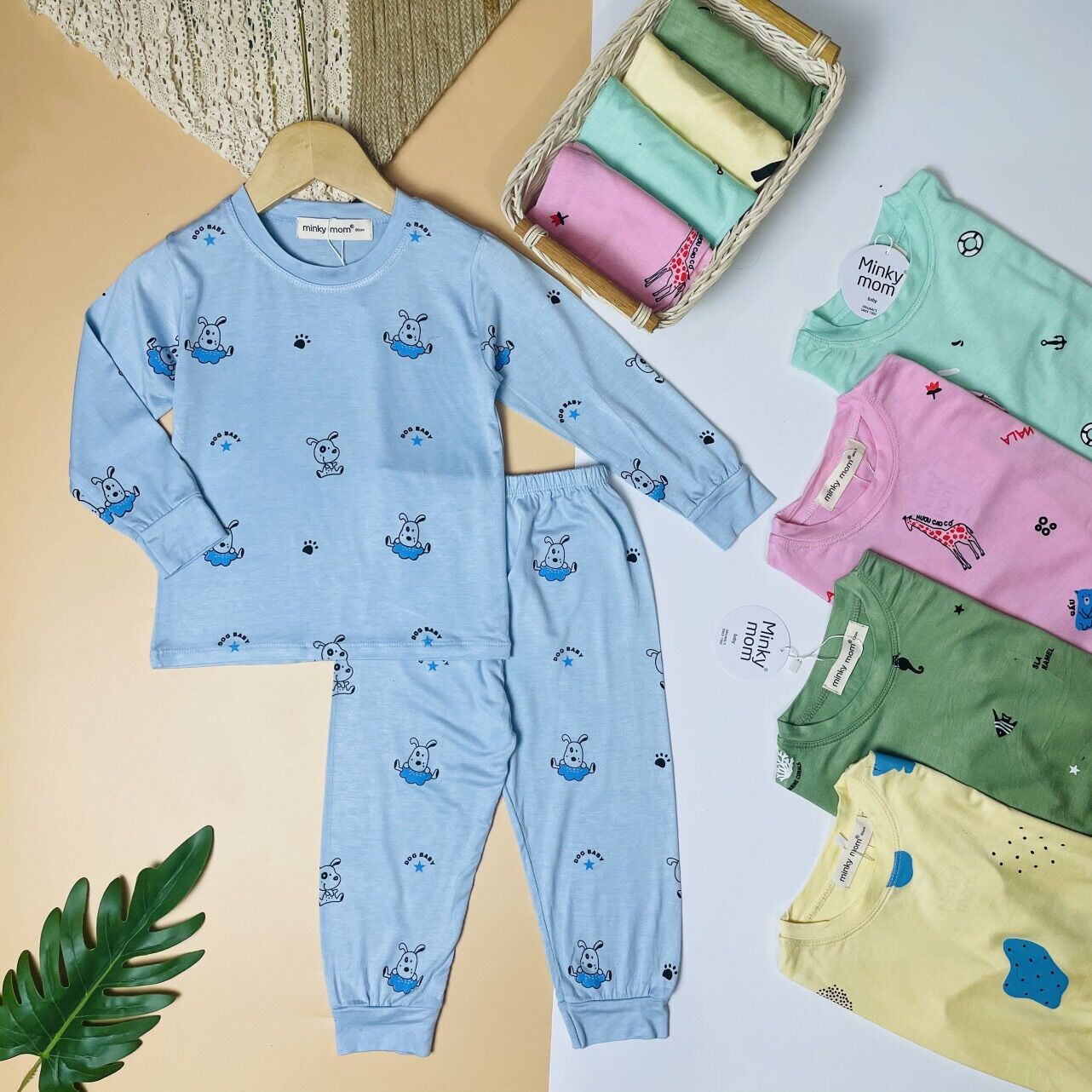 Bộ thun lạnh dài tay Minky mom thu đông cho bé trai và bé gái, size từ 8-18kg