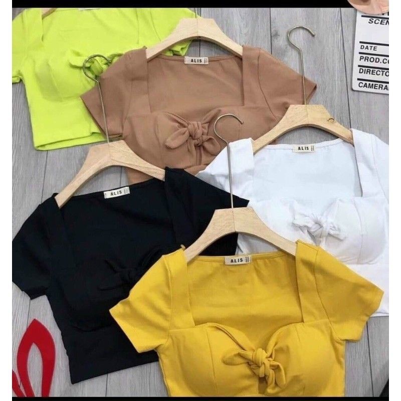 Áo croptop cột nơ trước ngực