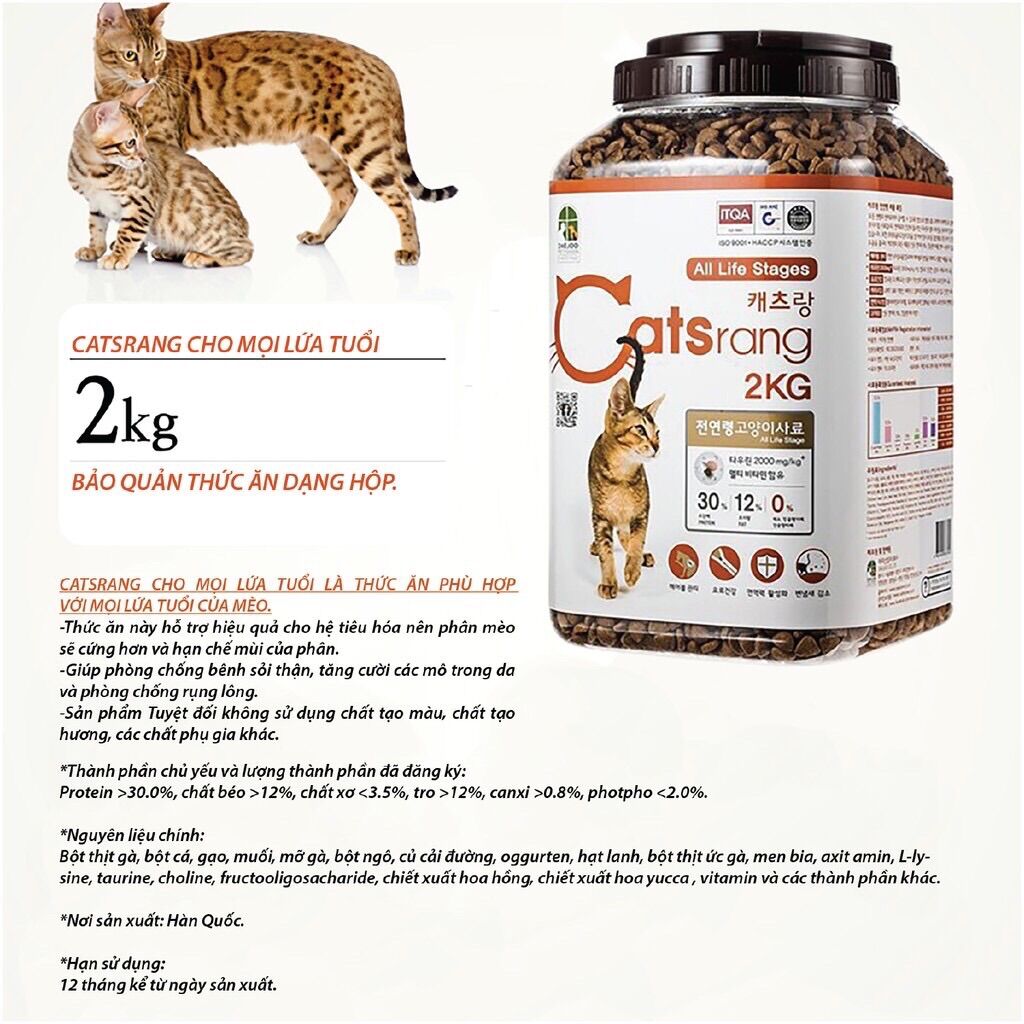 Thức Ăn Hạt Catsrang Cho Mèo Mọi Lứa Tuổi - 2Kg