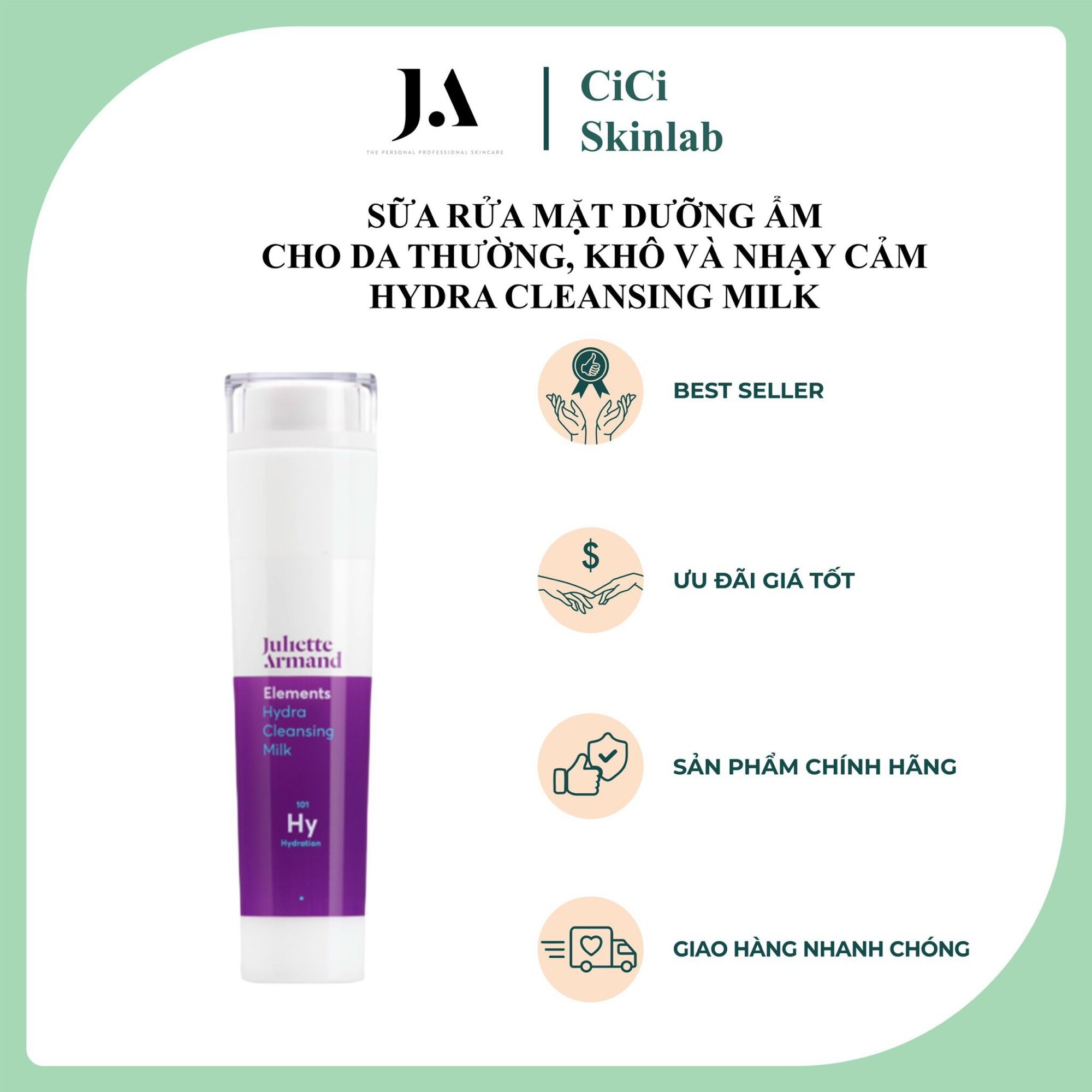 Sữa rửa mặt dưỡng ẩm cho da thường khô và nhạy cảm Hydra Cleansing Milk Juliette Armand