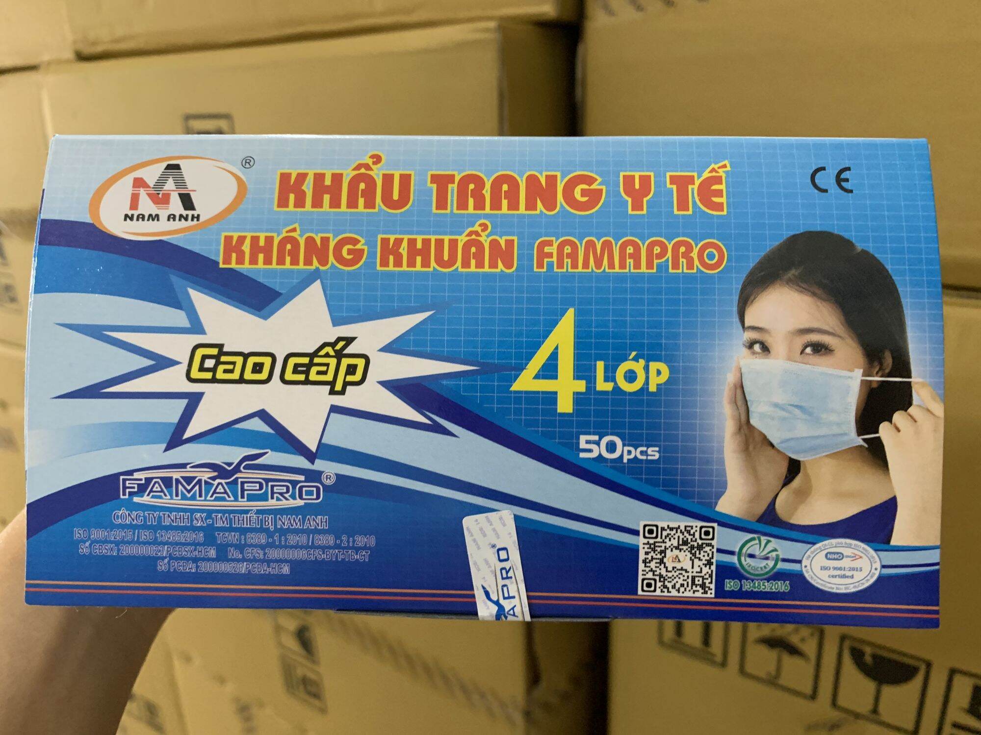 Khẩu Trang Y Tế Kháng Khuẩn Famapro Cao Cấp 4 Lớp Màu Xanh .1 Hộp *50 Cái