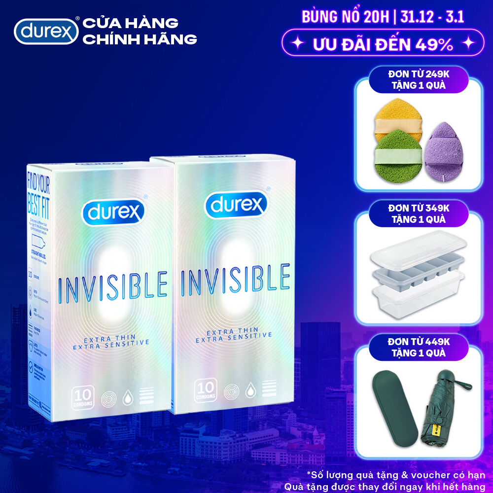 Bộ 2 hộp bao cao su Durex Invisible siêu mỏng size 52mm 10 bao hộp