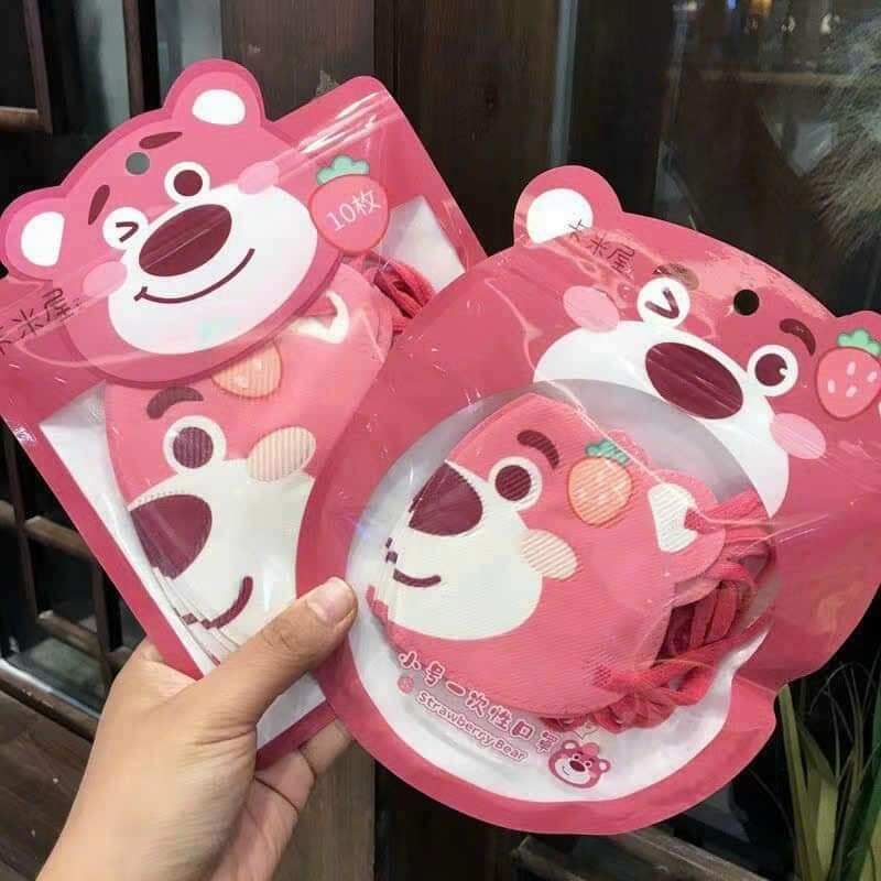 Gói 10 khẩu trang gấu dâu bé từ 2 đến 7 tuổi