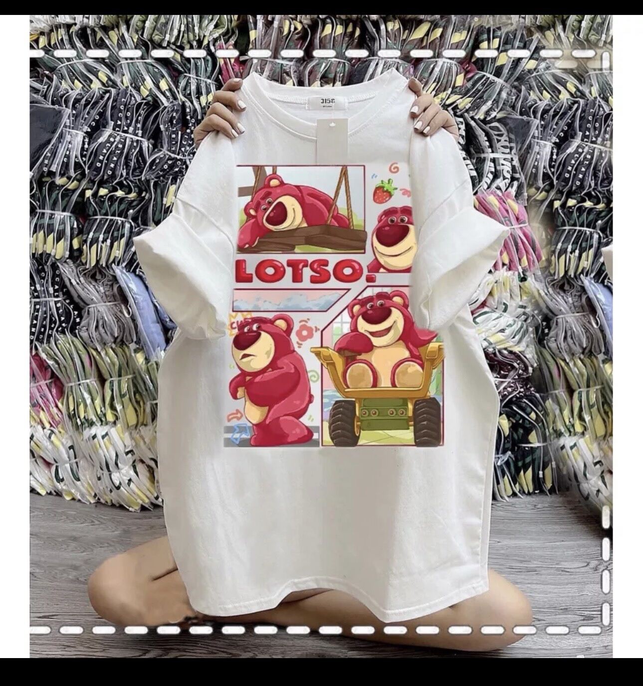 Áo cotton khô 3158 form rộng tay lỡ dáng giấu quần - Gấu Losto ngồi trên xe