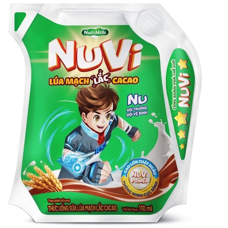 Thùng 24 túi Nuvi sữa lúa mạch lắc cacao 110ml