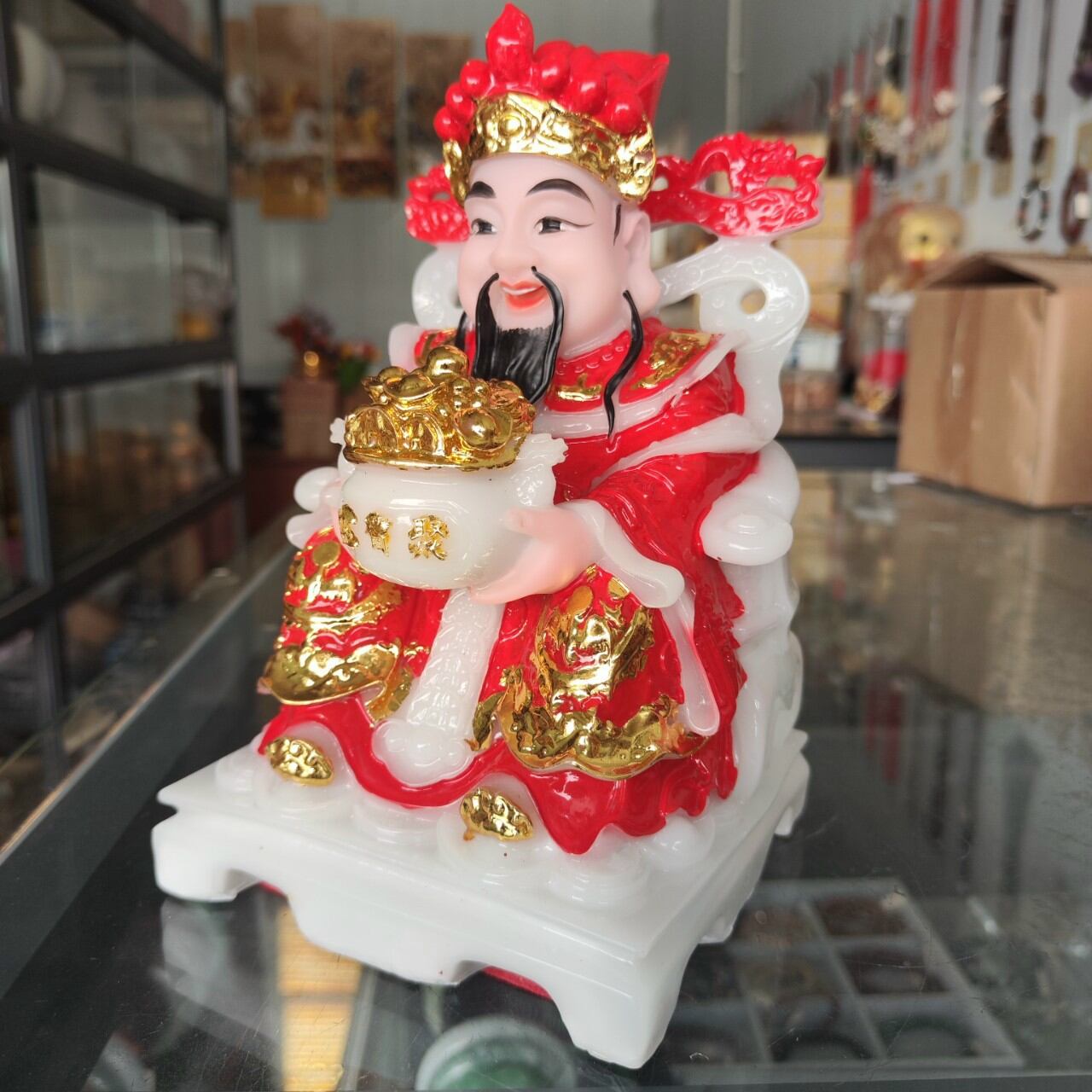 Tượng Thần Tiền Đá Đúc Cao 20cm Màu Đỏ